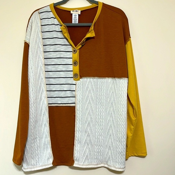 Bibi mixed media long sleeve top size Large - Picture 1 of 5